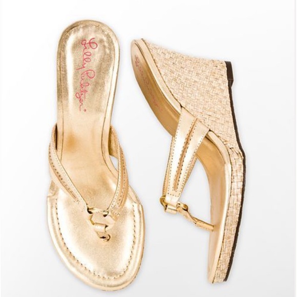 Lilly Pulitzer Gold McKim High Wedge sandals - Picture 1 of 15
